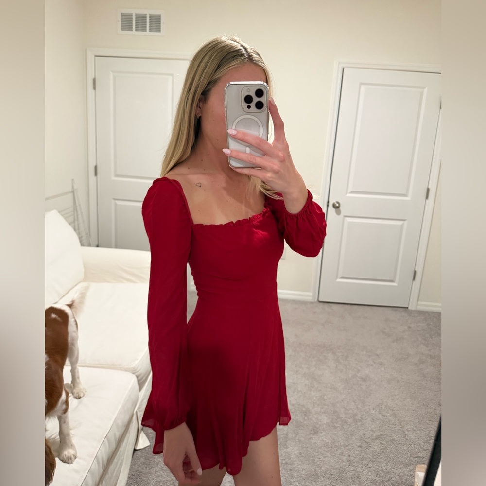 Reformation Red Chiffon Mini Dress 4